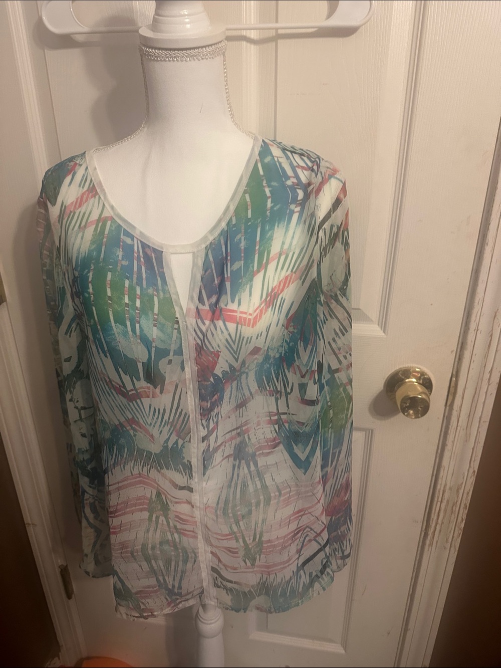 Libra Sheer Multi-Color Printed Women’s Top sizes large